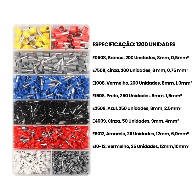 Terminal Elétricos Ilhós 1200 pcs 0,5 a 10mm²