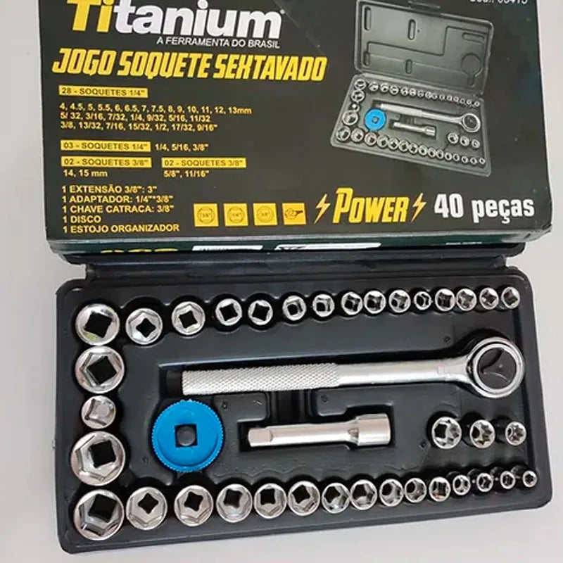 Jogo de Soquetes Sextavado com 40 Peças TITANIUM